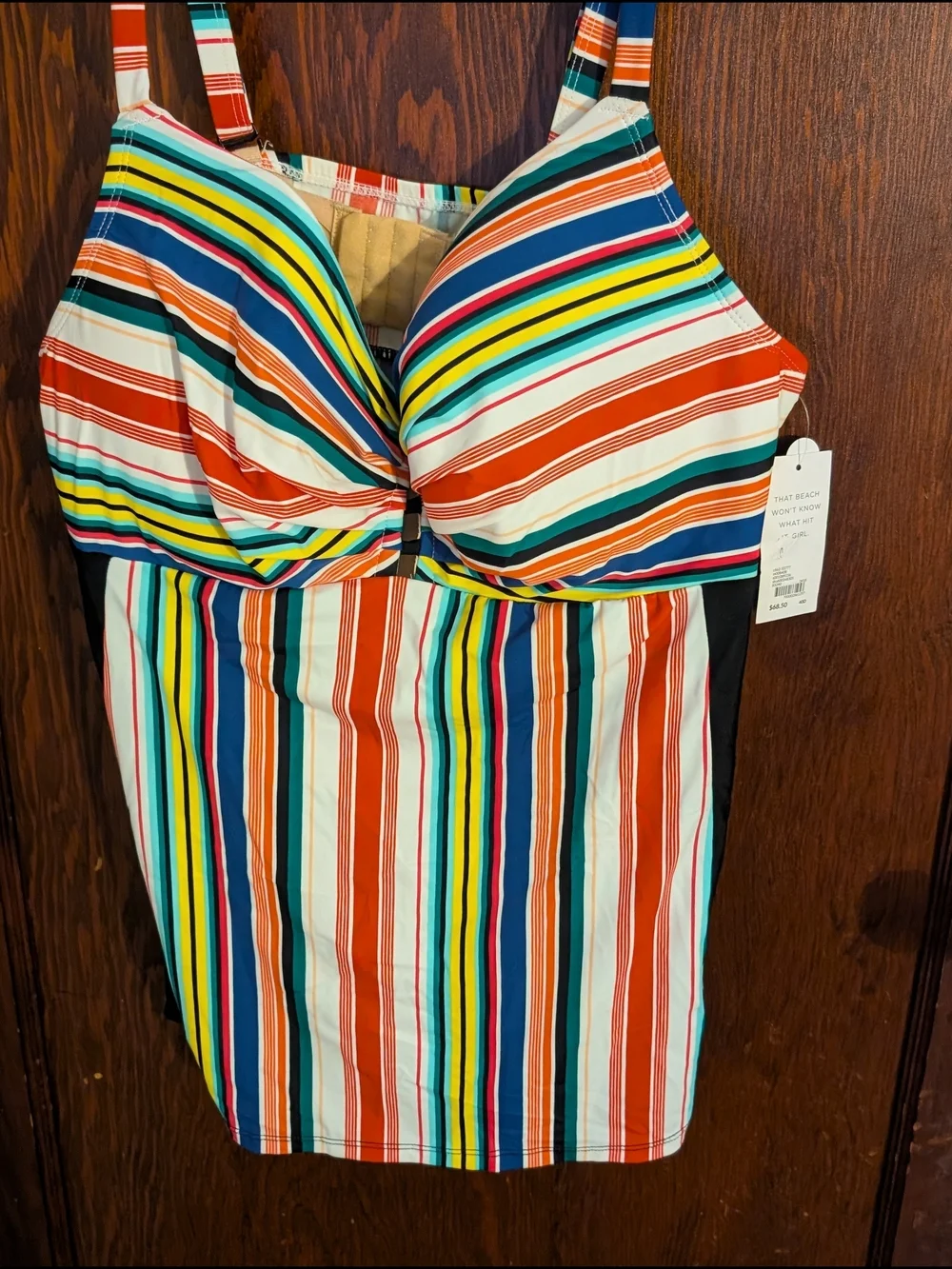 SWIM by Cacique Multicolor Striped Swim Top